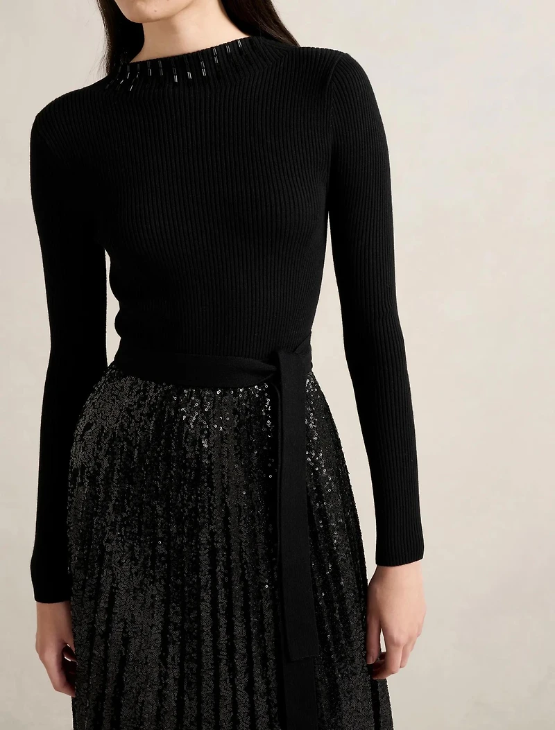 Lina Sequin Pleat Knit Dress