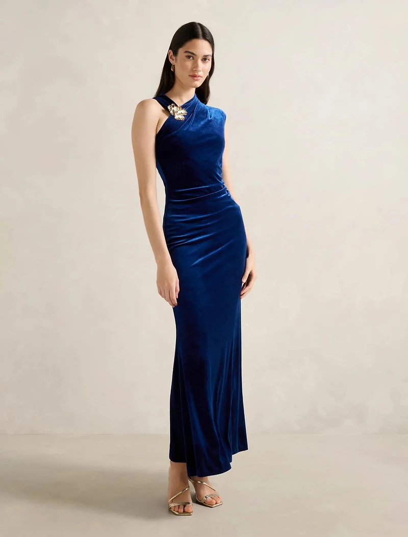 Jordana Asymmetrical Velvet Maxi Dress