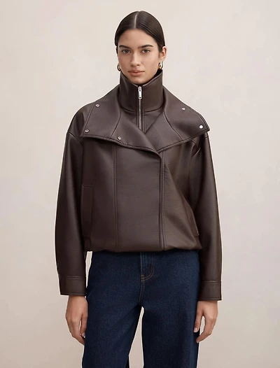 Bex Double Funnel Neck PU Jacket