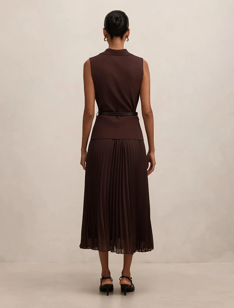 Chelsea Petite Pleat Mixed Midi Dress