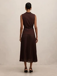 Chelsea Petite Pleat Mixed Midi Dress