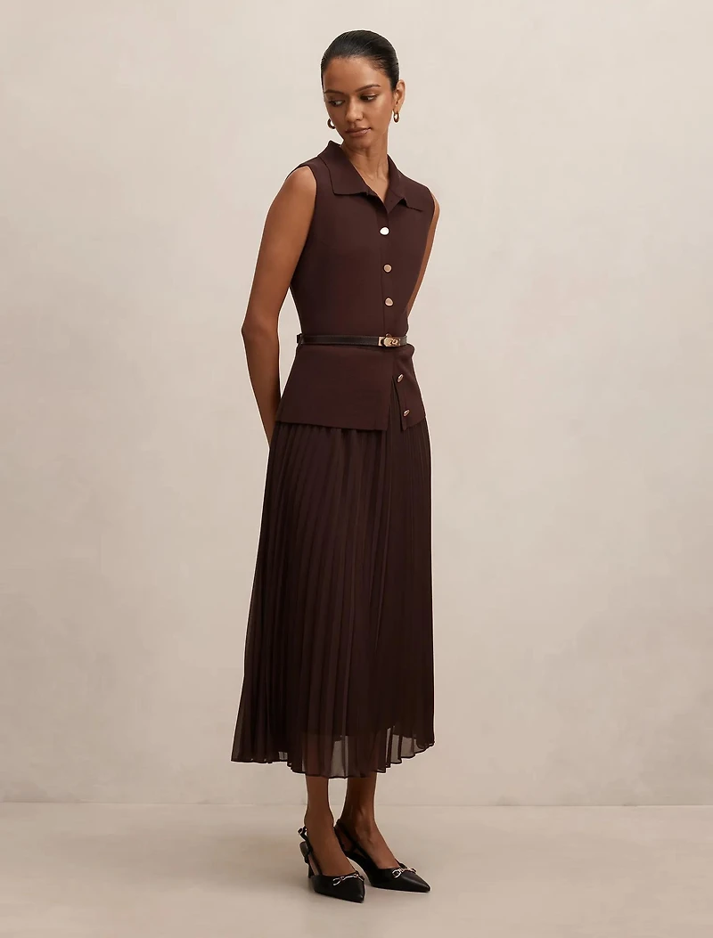 Chelsea Petite Pleat Mixed Midi Dress