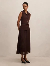 Chelsea Petite Pleat Mixed Midi Dress