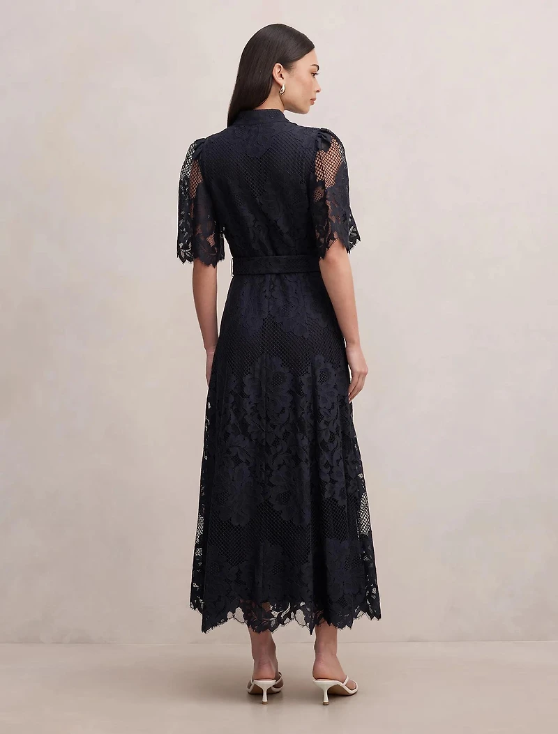 Liberty Flutter Sleeve Lace Midi Dress