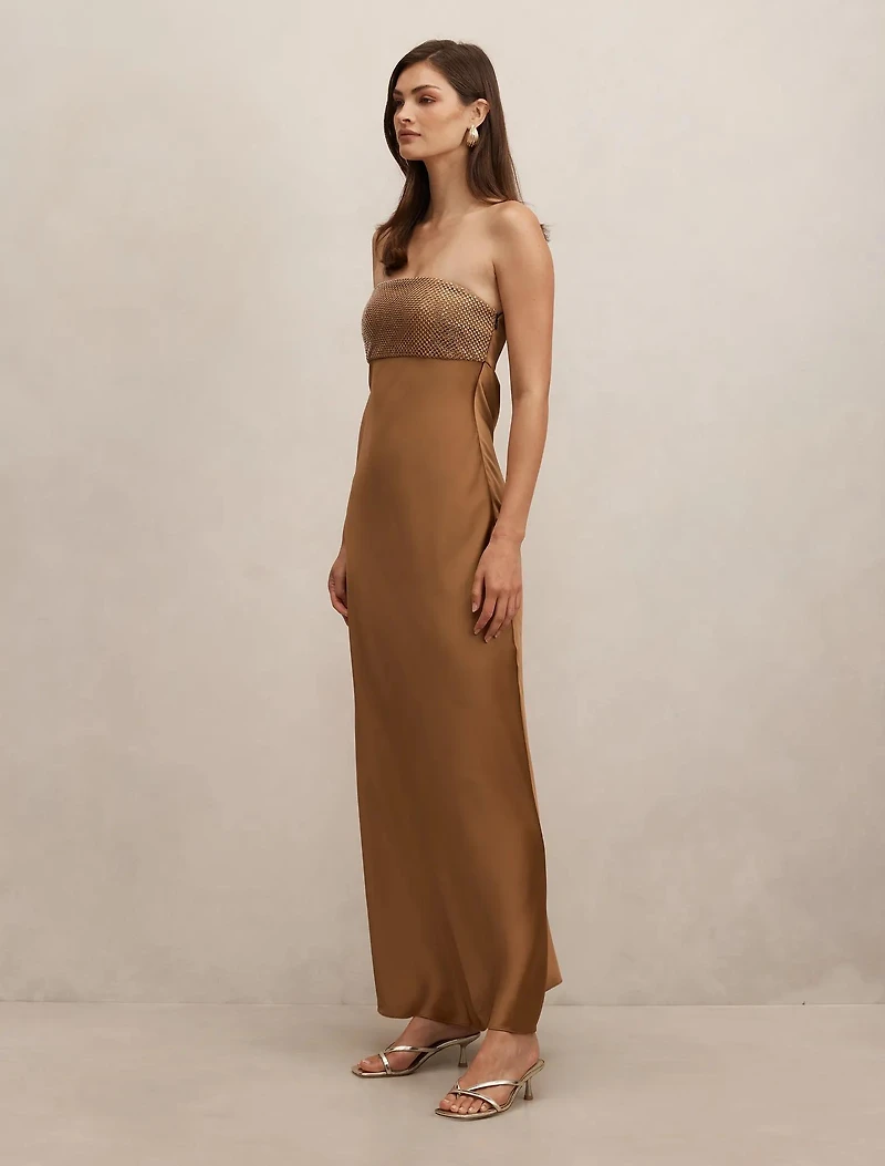 Amina Embellished Satin Maxi Dress