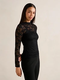 Henley High Neck Lace Top