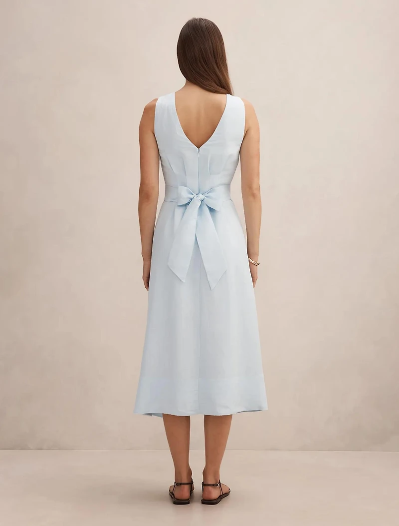 Rosie Linen Sleeveless Tuck Midi Dress