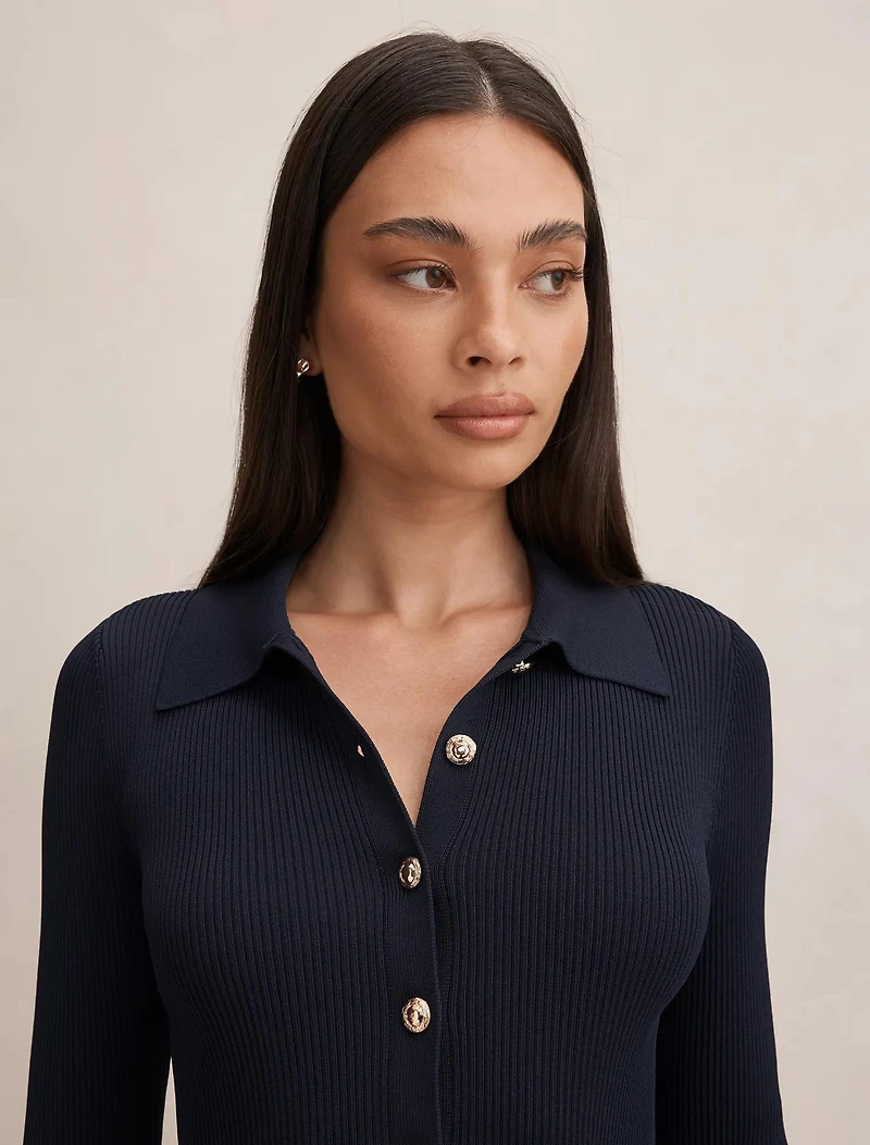 Selina Ribbed Knit Polo Top