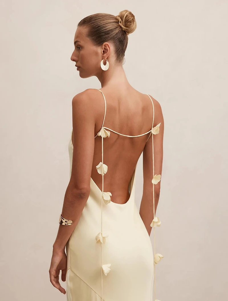 Amery 3D Floral Satin Maxi Dress