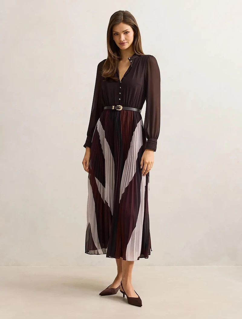 Anya Long Sleeve Pleated Midi Dress