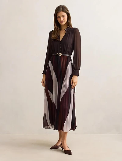 Anya Long Sleeve Pleated Midi Dress