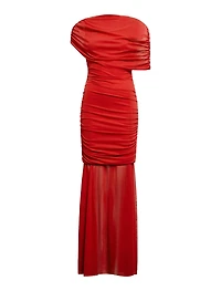 Elouise Asymmetric Cape Mesh Maxi Dress