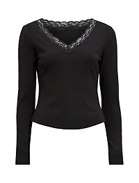 Selena Lace Trim 3/4 Sleeve Top