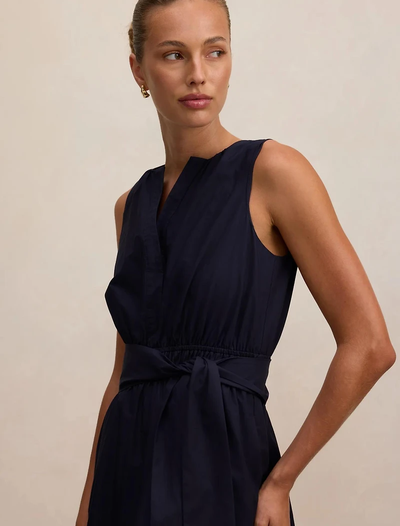 Evie Sleeveless Embroidered Tie Midi Dress
