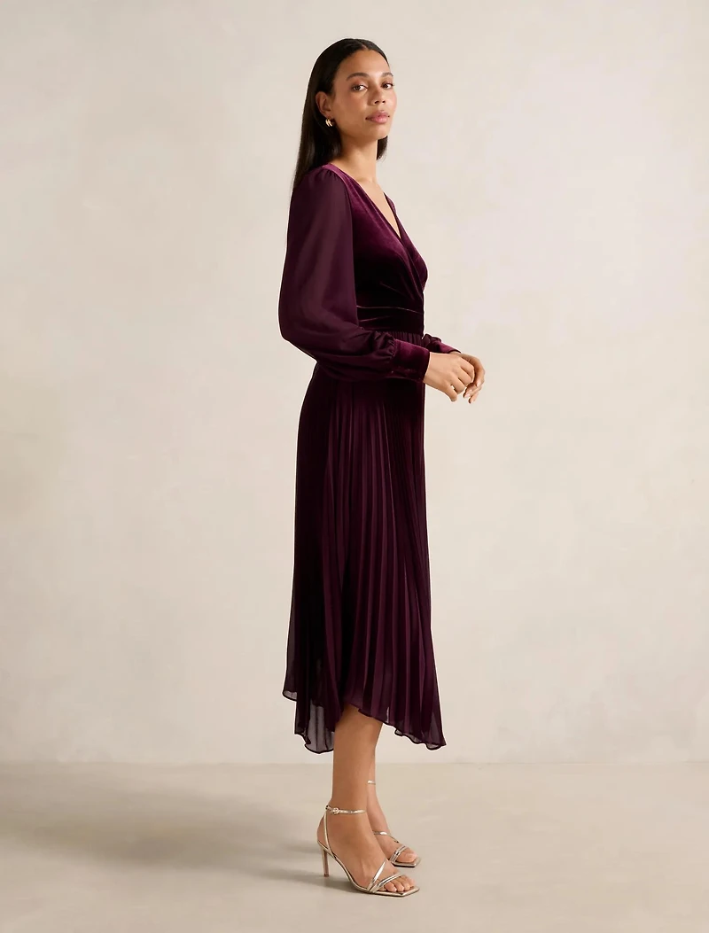 Margaret Velvet Pleat Midi Dress