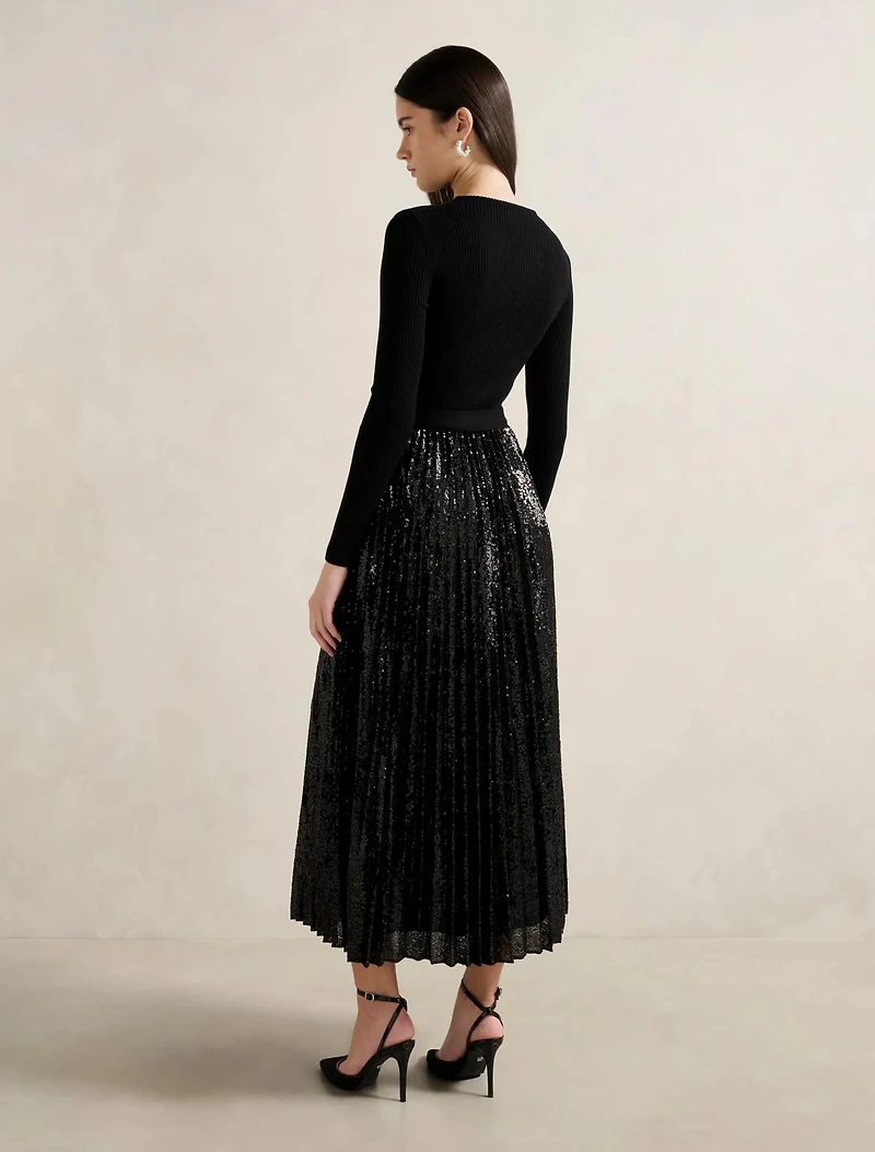 Lina Sequin Pleat Knit Dress