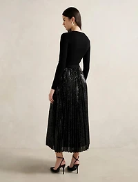 Lina Sequin Pleat Knit Dress