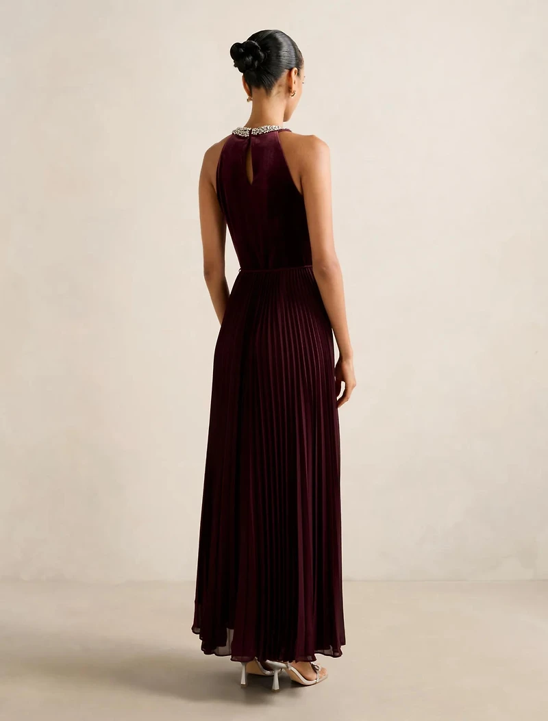 Gwen Petite Halter Neck Pleat Midi