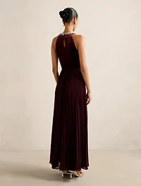 Gwen Petite Halter Neck Pleat Midi