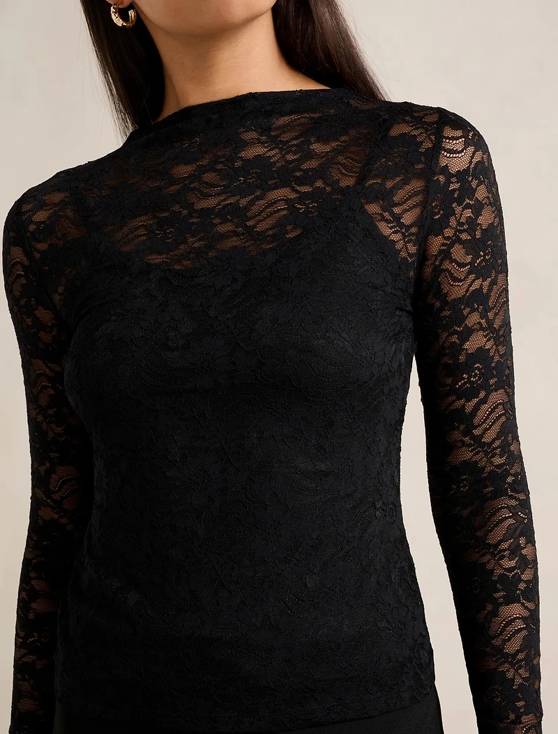 Henley High Neck Lace Top