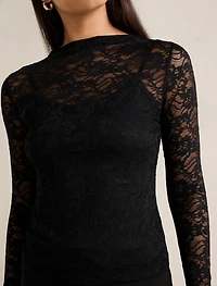 Henley High Neck Lace Top