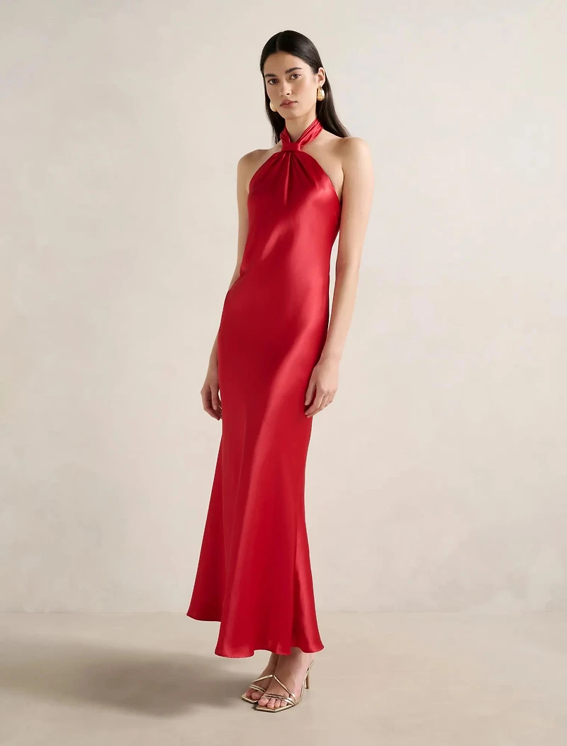Yvette Halter Neck Satin Maxi