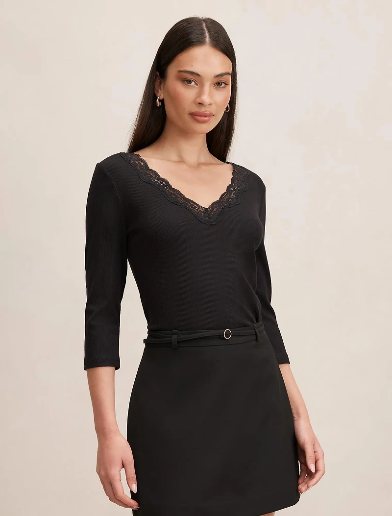 Selena Lace Trim 3/4 Sleeve Top