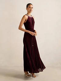 Gwen Petite Halter Neck Pleat Midi
