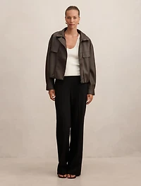 Angela Funnel Neck Faux Leather Bomber Jacket