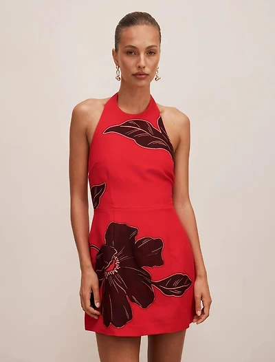 Corinna Printed Linen Halter Mini Dress