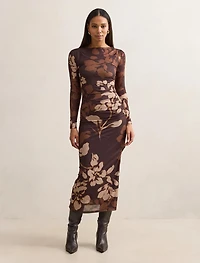 Alannah Mesh Long Sleeve Midi Dress