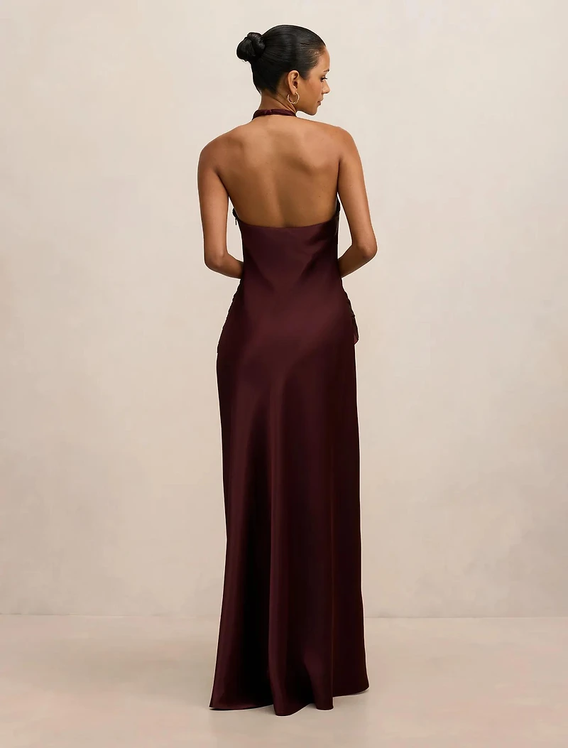 Abby Petite Halter Satin Maxi