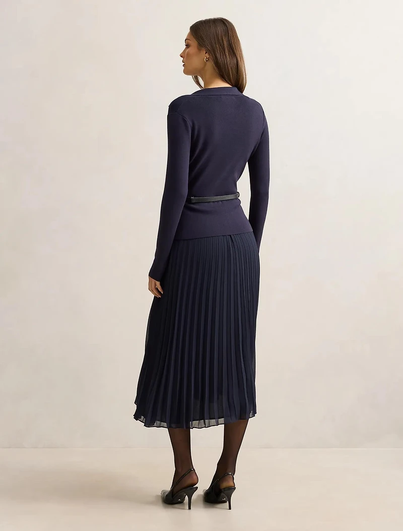Chelsea Pleat Mixed Midi Dress
