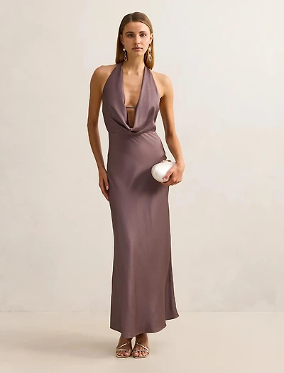 Becca Cowl Halter Satin Gown