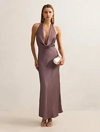 Becca Cowl Halter Satin Gown