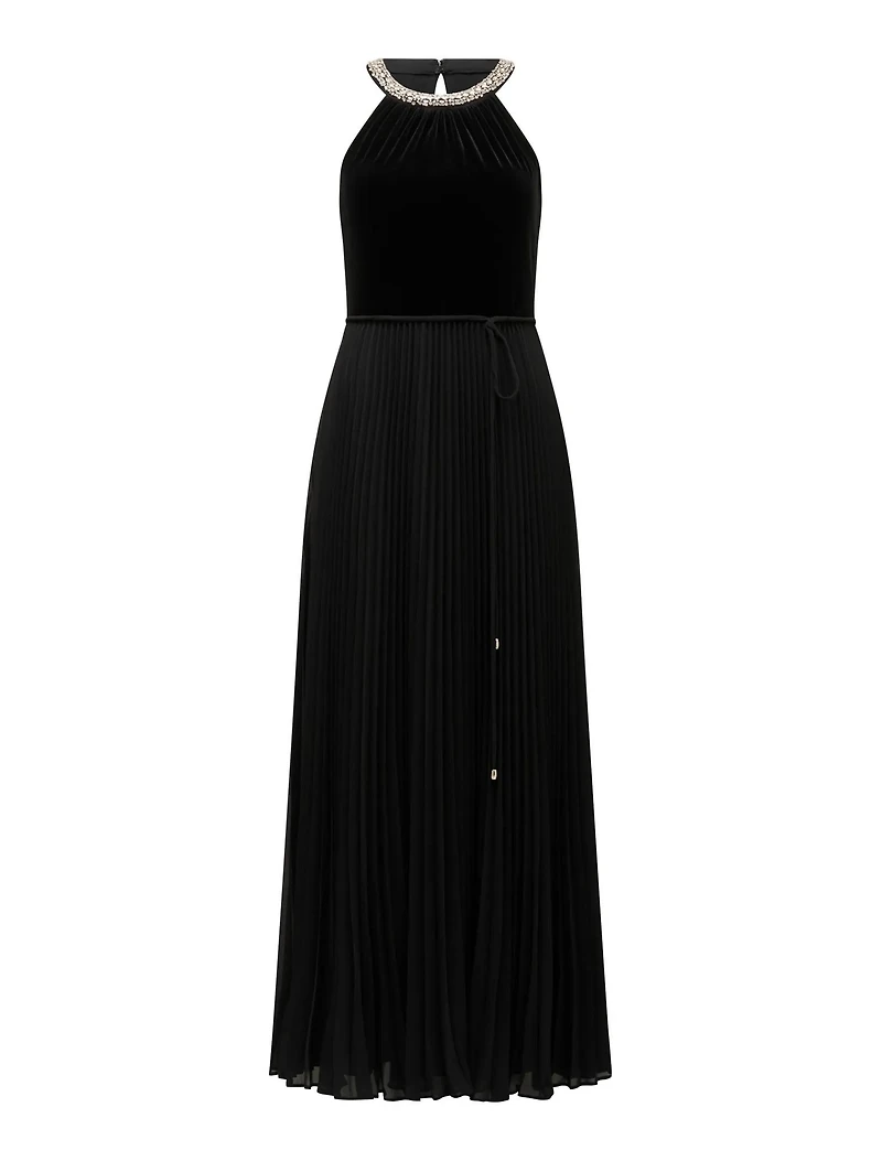 Gwen Halter Neck Pleat Midi Dress