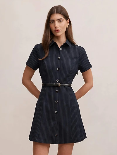 Gigi Pleated Button Down Mini Dress