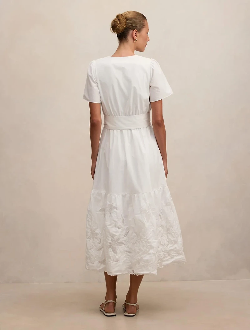 Matilda Embroidered Tie Midi Dress