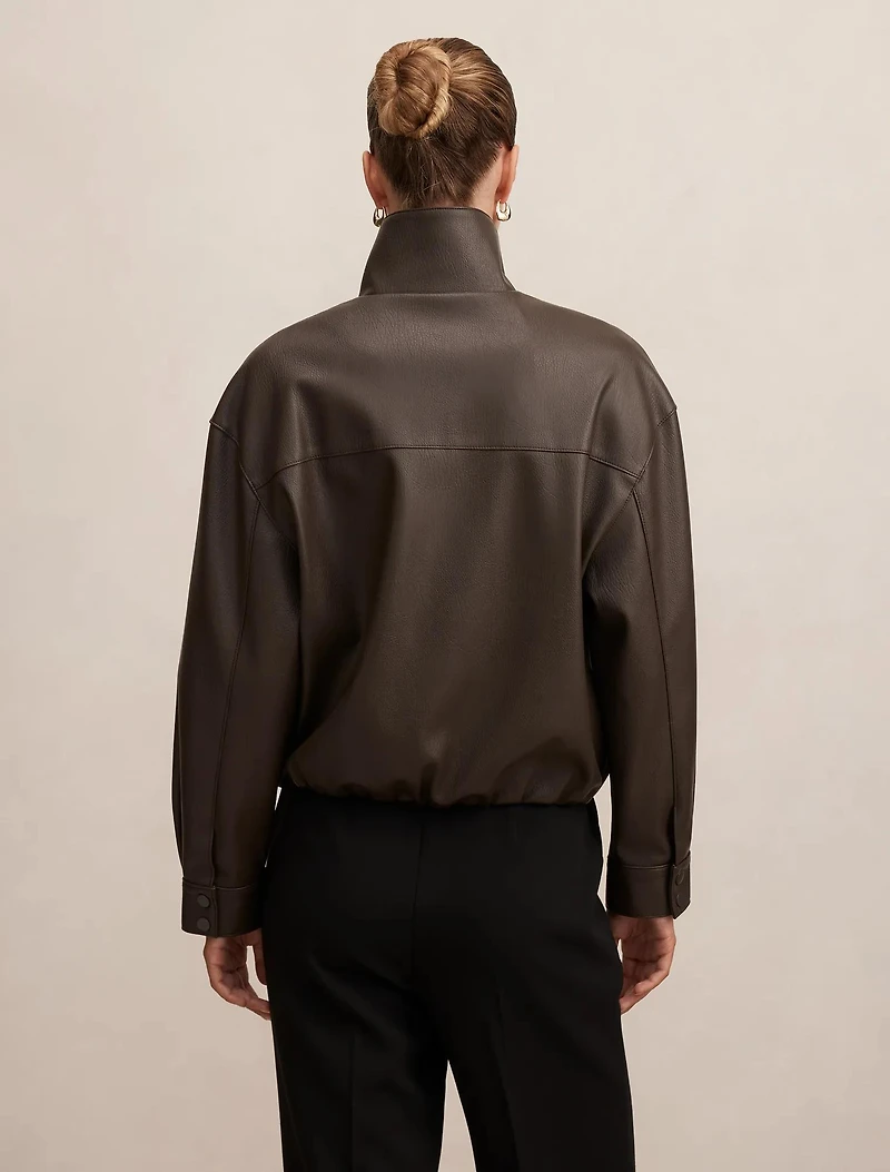 Angela Funnel Neck Faux Leather Bomber Jacket