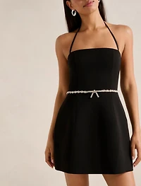 Mattie Halter Diamante Bow Mini Dress