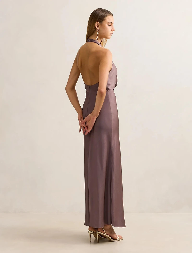 Becca Cowl Halter Satin Gown