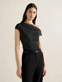 Rylee Tipped Shoulder Glitter Top