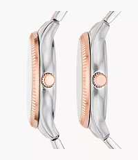 His and Hers Multifunction Two-Tone Stainless Steel Watch Set