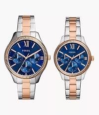His and Hers Multifunction Two-Tone Stainless Steel Watch Set