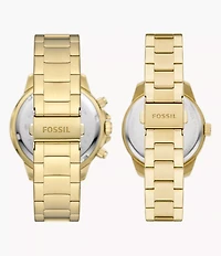 His and Hers Multifunction Gold-Tone Stainless Steel Watch Set