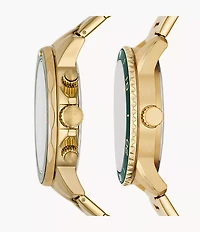 His and Hers Multifunction Gold-Tone Stainless Steel Watch Set