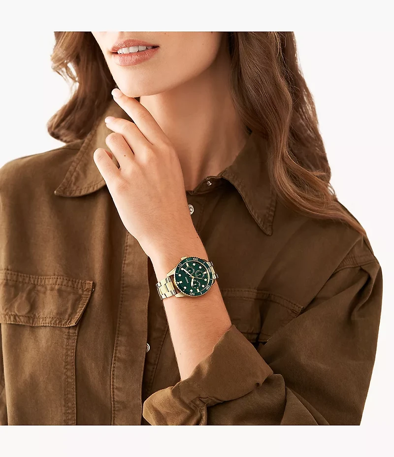 His and Hers Multifunction Gold-Tone Stainless Steel Watch Set