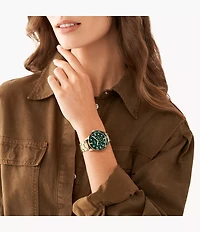 His and Hers Multifunction Gold-Tone Stainless Steel Watch Set