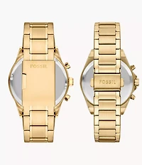 His and Her Chronograph Gold-Tone Stainless Steel Watch Gift Set