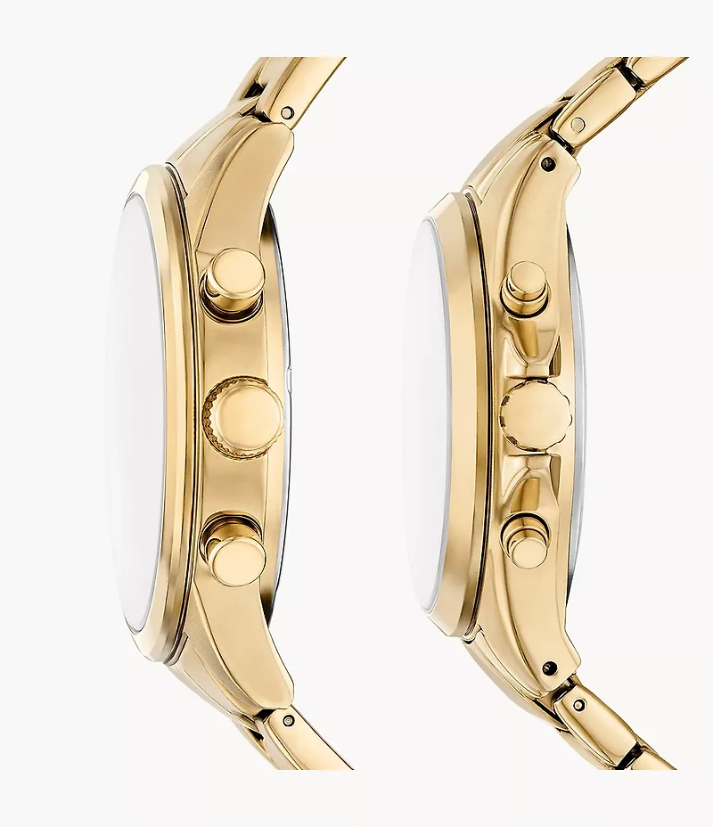 His and Her Chronograph Gold-Tone Stainless Steel Watch Gift Set